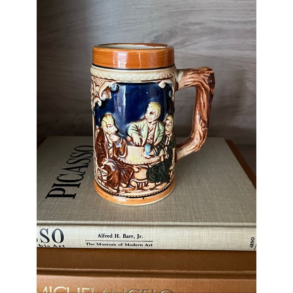 Vintage German Relief Beer Stein with Tavern Scene